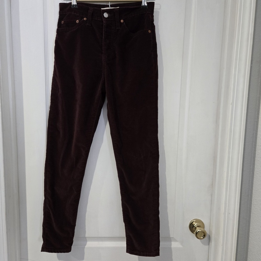 Womens Levi Burgundy BUTTON FLY Wedgie Skinny Size 27 VELVET FEEL Inseam 26 Xmas